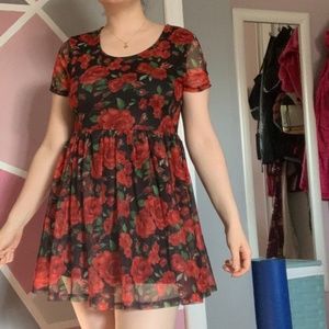 mesh rose dress with attached slip